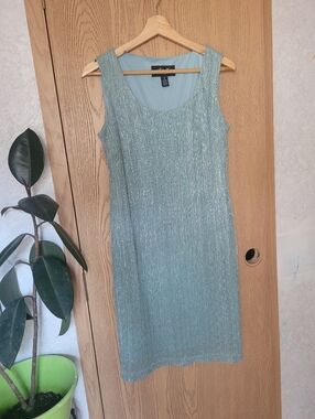 R&M Richards Light Aqua Mini Sheath Dress Size 10 Metalic Cocktail Semi Formal